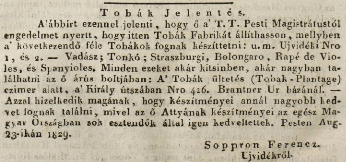 1829.08.25. Soppron Ferenc burnótok