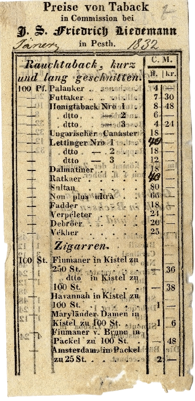 1832. Liedemann árjegyzéke 1832. Liedemann árjegyzéke