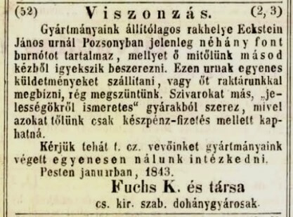 1843.01.19. Fuchs-féle szivarok