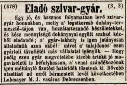 1845.06.26. Eladó szivargyár