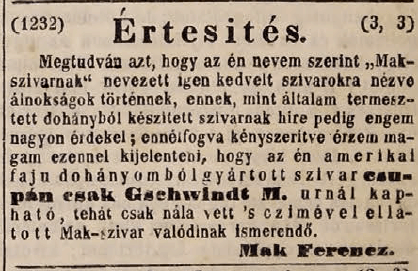 1845.11.11. Mak Ferenc szivarjai