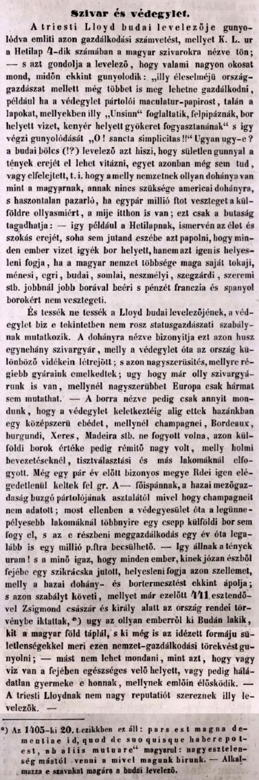 1846.02.06. Szivar és védegylet
