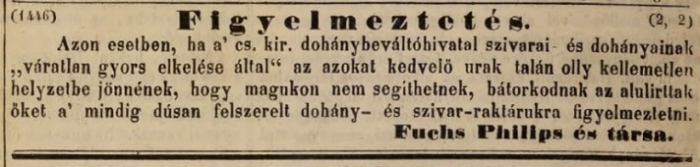 1846.12.17. Fuchs dohánykereskedés