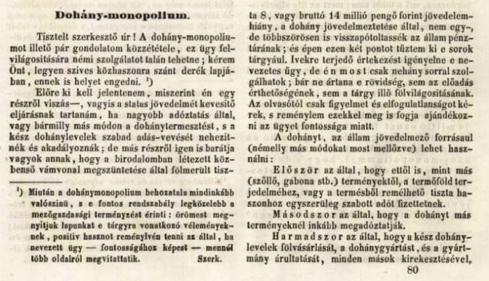 1850.12.01. Dohánymonopólium