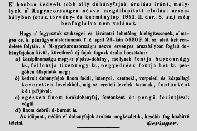 1851.06.28. Dohányfajták 1851.06.28. Dohányfajták