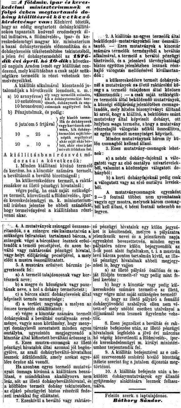 1876.03.26. Dohánykiállítás