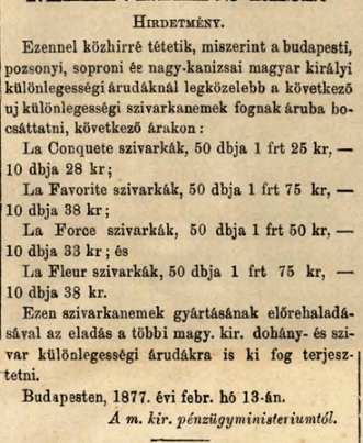 1877.02.20. Új cigaretták