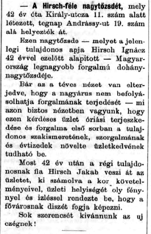 1893.11.20. Hirsch Jakab tőzsdéje