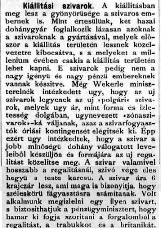 1895.11.20. Milleniumi szivarok