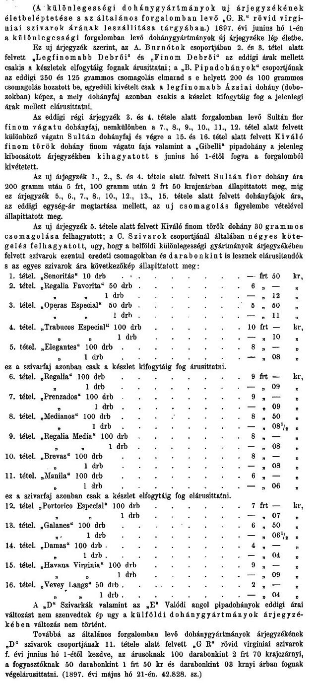 1897.05.29. Új dohányárjegyzék