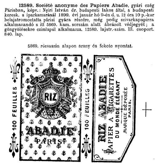 1899.01.09. Abadie cigarettapapír 1899.01.09. Abadie cigarettapapír