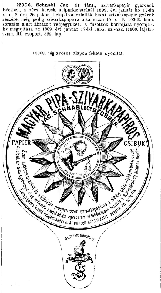 1899.01.12. Magyar Pipa cigarettapapír 1899.01.12. Magyar Pipa cigarettapapír