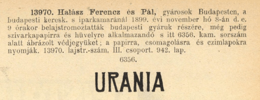 1899.11.08. Urania papír és hüvely 1899.11.08. Urania papír és hüvely