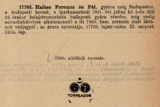 1901.07.05. Torreados cigarettahüvely 1901.07.05. Torreados cigarettahüvely