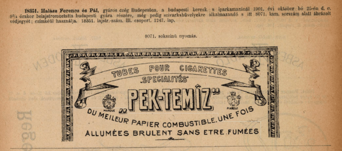 1901.10.25. Pek-Temiz cigarettahüvely 1901.10.25. Pek-Temiz cigarettahüvely