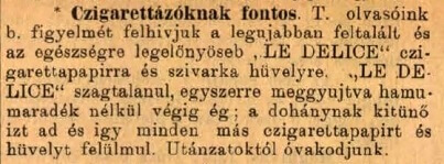 1901.12.01. Le Delice cigarettahüvely