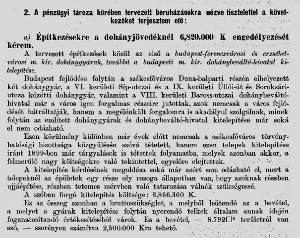 1901. Dohánygyárak kitelepítése 1901. Dohánygyárak kitelepítése