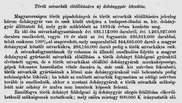 1901. Új dohánygyár létesítése 1901. Új dohánygyár létesítése