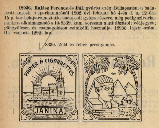 1902.02.04. Janina cigarettapapír 1902.02.04. Janina cigarettapapír