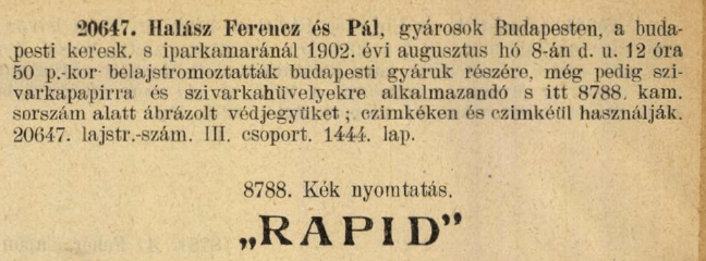 1902.08.08. Rapid papír és hüvely 1902.08.08. Rapid papír és hüvely