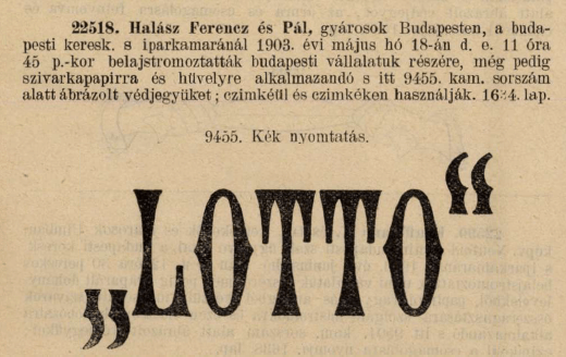 1903.05.18. Lotto papír és hüvely 1903.05.18. Lotto papír és hüvely