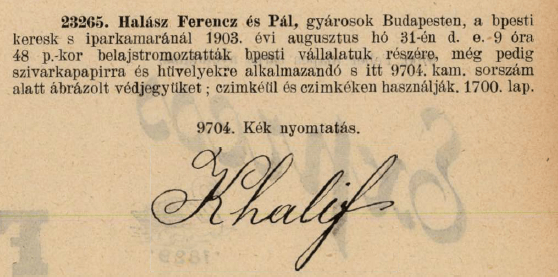 1903.08.31. Khalif papír és hüvely 1903.08.31. Khalif papír és hüvely