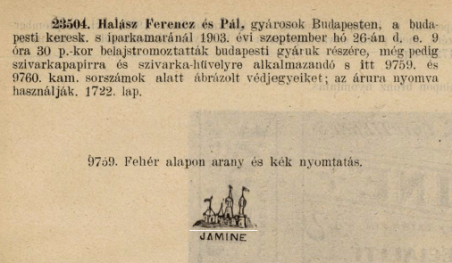 1903.09.26. Jamine papír és hüvely 1903.09.26. Jamine papír és hüvely