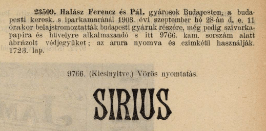 1903.09.28. Sirius papír és hüvely 1903.09.28. Sirius papír és hüvely