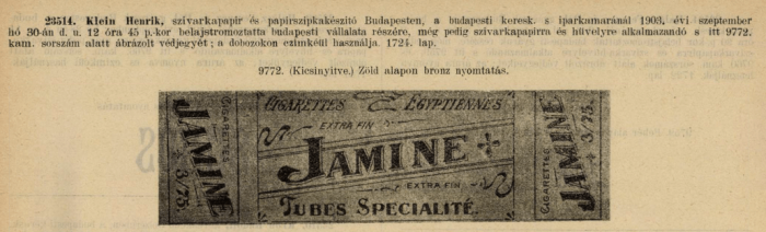 1903.09.30. Jamine papír és hüvely 1903.09.30. Jamine papír és hüvely