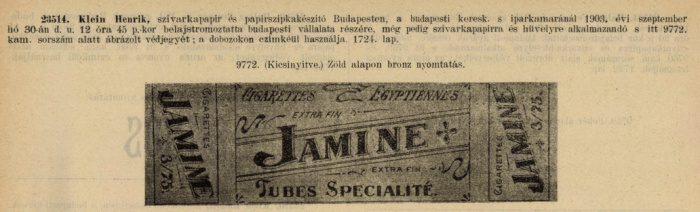 1903.09.30. Jamine papír és hüvely