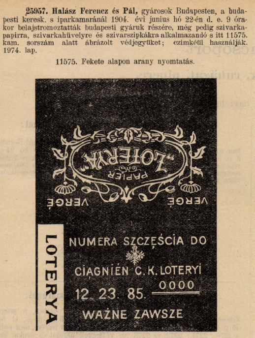1904.06.22. Loterya papír és hüvely 1904.06.22. Loterya papír és hüvely