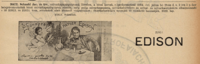 1904.07.28. Edison cigarettapapír 1904.07.28. Edison cigarettapapír