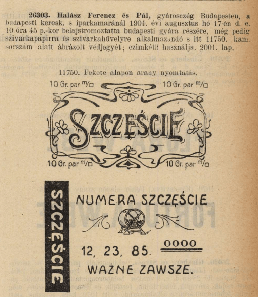 1904.08.17. Szczescie papír és hüvely 1904.08.17. Szczescie papír és hüvely