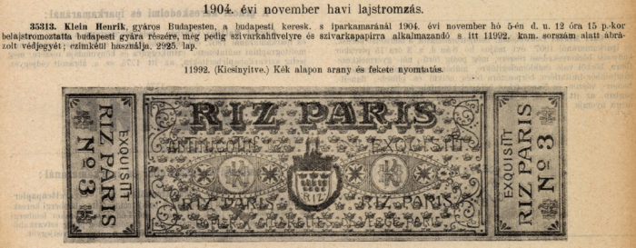 1904.11.05. Riz Paris papír és hüvely 1904.11.05. Riz Paris papír és hüvely