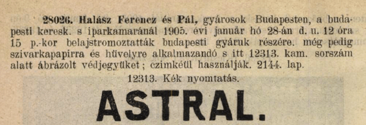 1905.01.28. Astral papír és hüvely 1905.01.28. Astral papír és hüvely