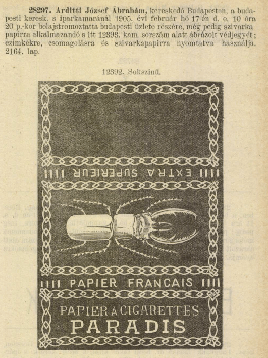 1905.02.17. Paradis cigarettapapír 1905.02.17. Paradis cigarettapapír