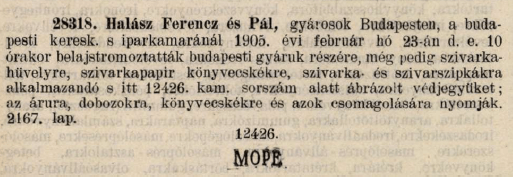 1905.02.23. Mope papír és hüvely 1905.02.23. Mope papír és hüvely