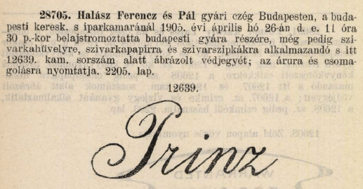 1905.04.26. Prinz papír és hüvely 1905.04.26. Prinz papír és hüvely