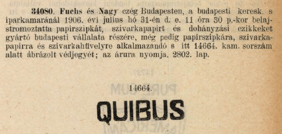 1906.07.31. Quibus papír és hüvely 1906.07.31. Quibus papír és hüvely