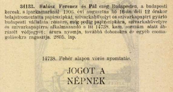 1906.08.16. Jogot a népnek papír és hüvely 1906.08.16. Jogot a népnek papír és hüvely