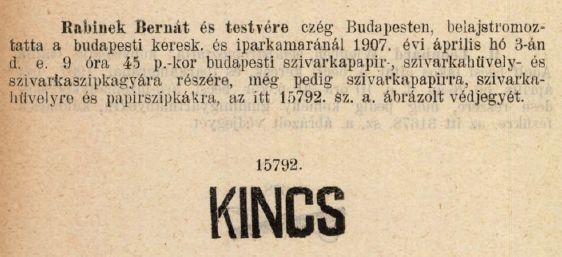 1907.04.03. Kincs papír és hüvely 1907.04.03. Kincs papír és hüvely