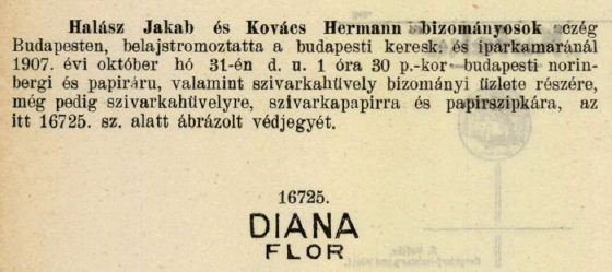 1907.10.31. Diana Flor papír és hüvely 1907.10.31. Diana Flor papír és hüvely