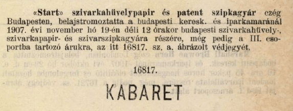 1907.11.19. Kabaret papír és hüvely 1907.11.19. Kabaret papír és hüvely
