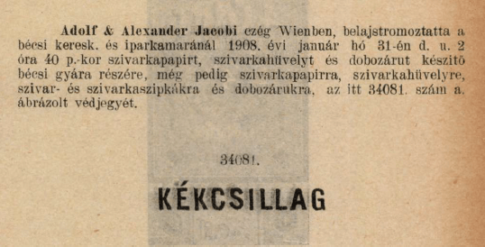 1908.01.31. Kékcsillag papír és hüvely 1908.01.31. Kékcsillag papír és hüvely