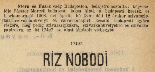 1908.04.13. Riz Nobodi papír és hüvely 1908.04.13. Riz Nobodi papír és hüvely