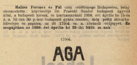 1908.04.15. Aga papír és hüvely 1908.04.15. Aga papír és hüvely