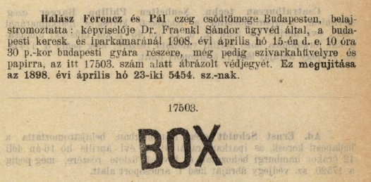 1908.04.15. Box papír és hüvely 1908.04.15. Box papír és hüvely