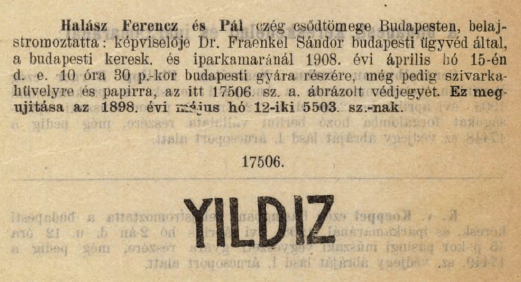 1908.04.15. Yildiz papír és hüvely 1908.04.15. Yildiz papír és hüvely