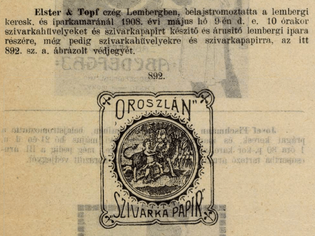 1908.05.09. Oroszlán cigarettapapír 1908.05.09. Oroszlán cigarettapapír