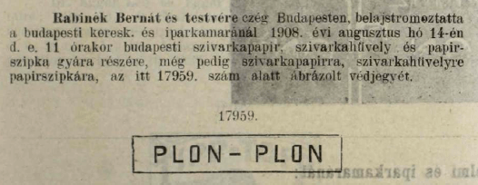 1908.08.14. Plon-Plon papír és hüvely 1908.08.14. Plon-Plon papír és hüvely